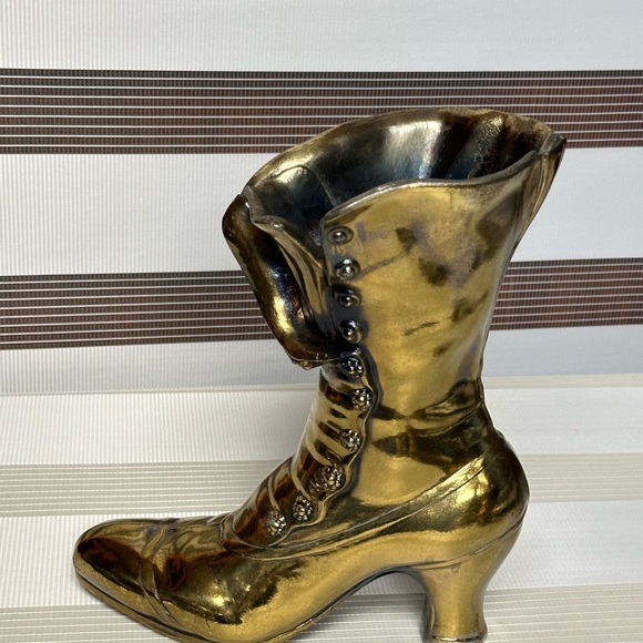 Vintage Gilded Solid Brass Victorian Boot Vase - Picture 6 of 14